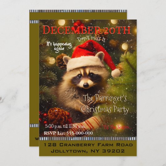 Baby Raccoon Santa's Kerstfeest Kaart (Voorkant / Achterkant)