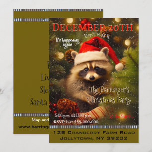 Baby Raccoon Santa's Kerstfeest Kaart