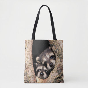 Baby Raccoons die uit de boom springen Tote Bag