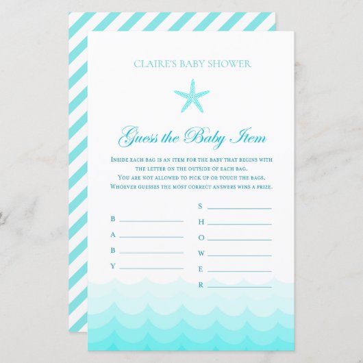 Baby raden - Baby shower spel (Voorkant / Achterkant)