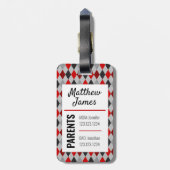 Baby Raider Red Black Argyle Pattern Bag Label Bagagelabel (Achterkant verticaal)