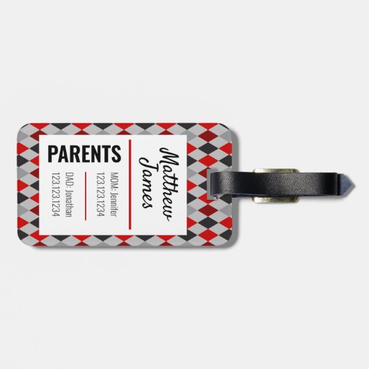 Baby Raider Red Black Argyle Pattern Bag Label Bagagelabel (Achterkant horizontaal)