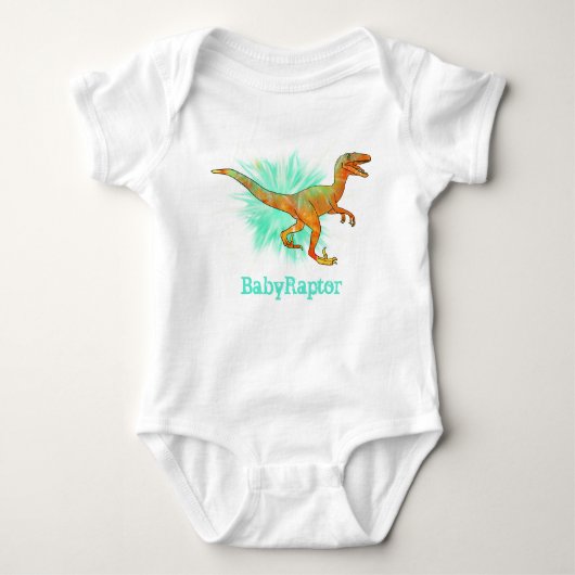 Baby Raptor Velociraptor Dinosaur Funny Word Play Romper (Voorkant)