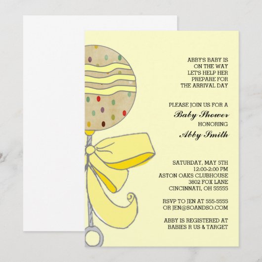 Baby Rattle Baby shower Uitnodiging (Voorkant / Achterkant)