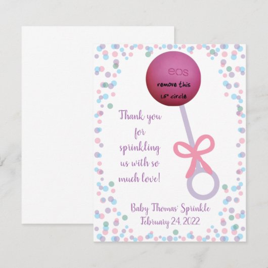 Baby Rattle-douche/sprinkle EOS-bevoordeling Notitiekaartje (Voorkant / Achterkant)