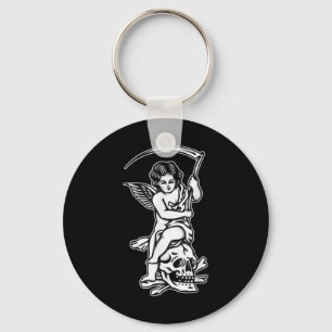 Baby Reaper Skull Scythe Blackwork Tattoo Flash Sleutelhanger