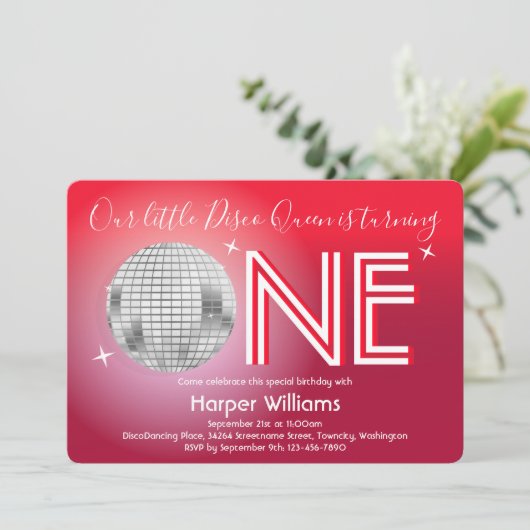 Baby Red Disco die de eerste verjaardag trok Kaart (Staand voorkant)