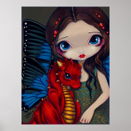 Baby Red Dragon dragonling fairy Art Print (Voorkant)