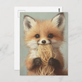 baby Red Fox eet spaghetti Briefkaart (Voorkant / Achterkant)
