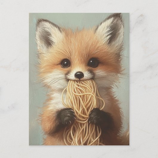 baby Red Fox eet spaghetti Briefkaart (Voorkant)
