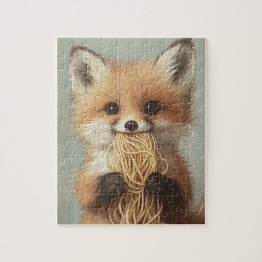 baby Red Fox eet spaghetti Legpuzzel (Verticaal)