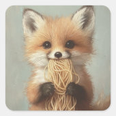 baby Red Fox eet spaghetti Vierkante Sticker (Voorkant)