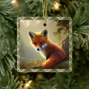 Baby Red Fox Wildlife Portret Aangepast Keramisch Ornament