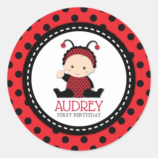 Baby Red Ladybug First Birthday Baby shower Ronde Sticker (Voorkant)