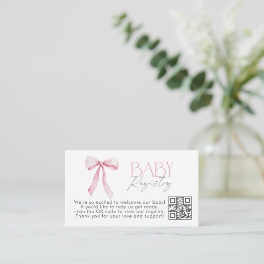 Baby Registry Pink Bow Wildflower baby shower Informatiekaartje (Staand voorkant)
