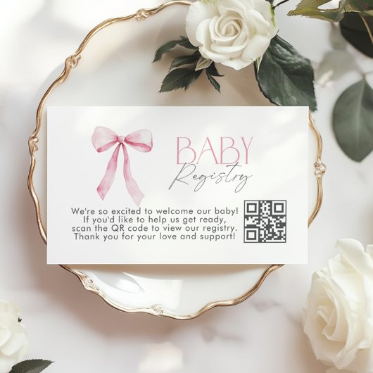 Baby Registry Pink Bow Wildflower baby shower Informatiekaartje