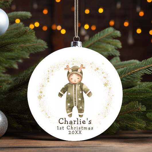 Baby ReindeerJumpsuit Baby's Eerste Kerstmis Keramisch Ornament