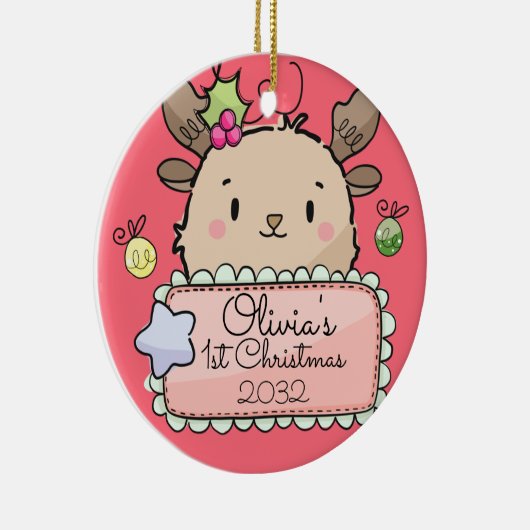 Baby Reindekerst eerste Kerstmis Keramisch Ornament (Rechts)