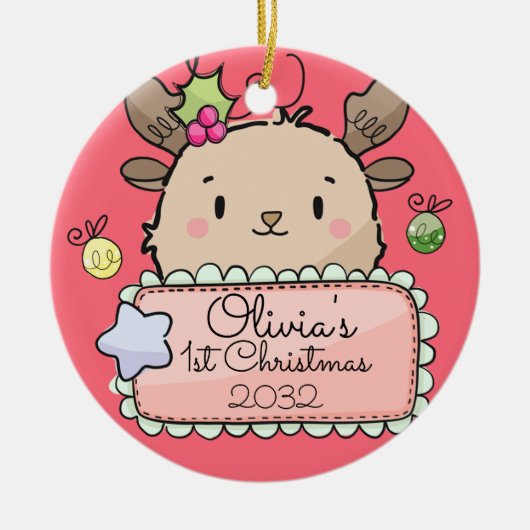 Baby Reindekerst eerste Kerstmis Keramisch Ornament (Voorkant)