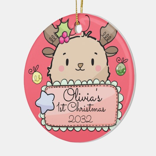 Baby Reindekerst eerste Kerstmis Keramisch Ornament (Links)