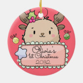 Baby Reindekerst eerste Kerstmis Keramisch Ornament (Achterkant)