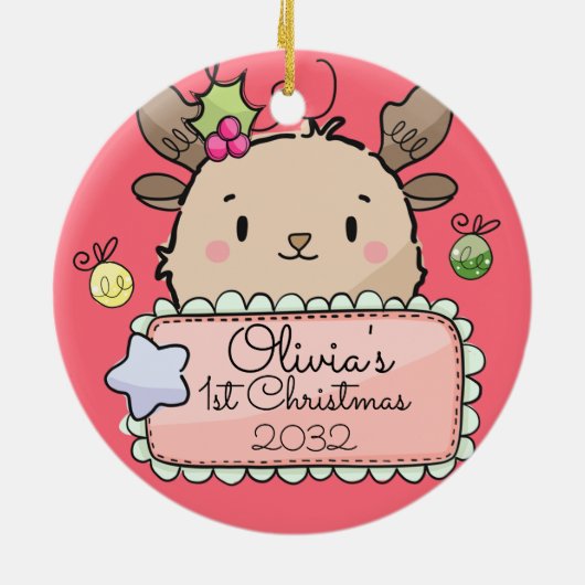 Baby Reindekerst eerste Kerstmis Keramisch Ornament (Achterkant)