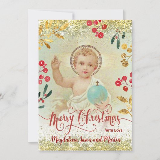 Baby religieuze kerstabel kaart (Voorkant)