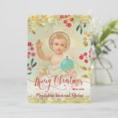 Baby religieuze kerstabel kaart (Staand voorkant)