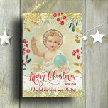 Baby religieuze kerstabel kaart<br><div class="desc">Religieuze katholieke kerstkaart</div>