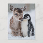 Baby rendier en pinguïn kerstvakantie briefkaart (Voorkant)