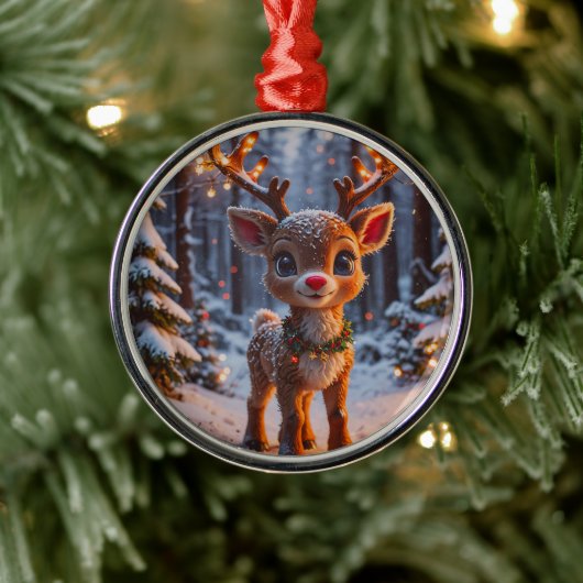 Baby rendier in het besneeuwde bos metalen ornament (Boom)