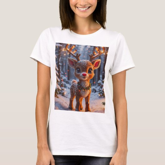 Baby rendier in het besneeuwde bos t-shirt (Voorkant)