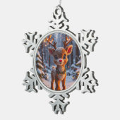 Baby rendier in het besneeuwde bos tin sneeuwvlok ornament (Rechts)