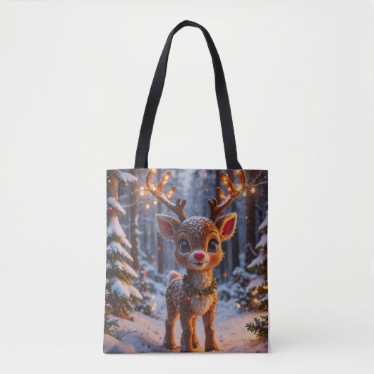 Baby rendier in het besneeuwde bos tote bag (Voorkant)