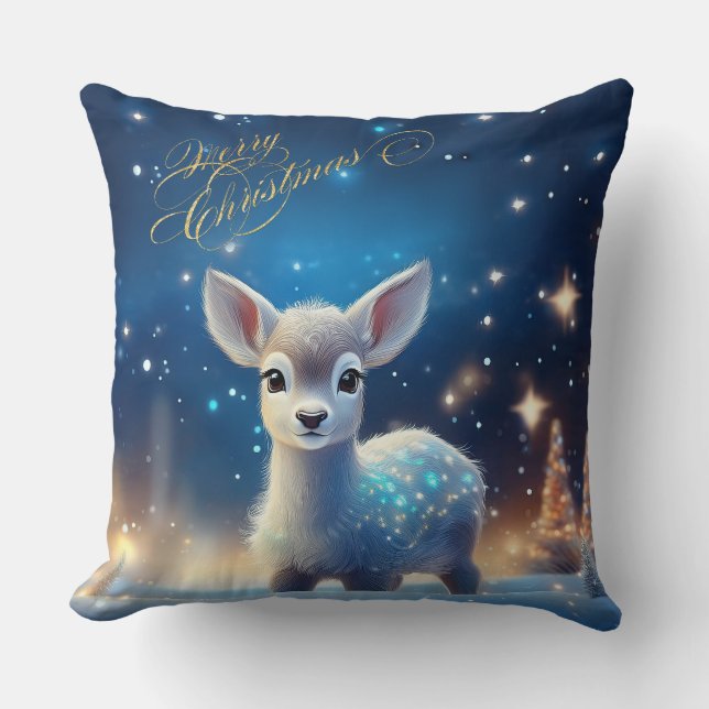 Baby rendier met vrolijke kerstgroet kussen (Voorkant)