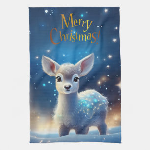 Baby rendier met vrolijke kerstgroet theedoek