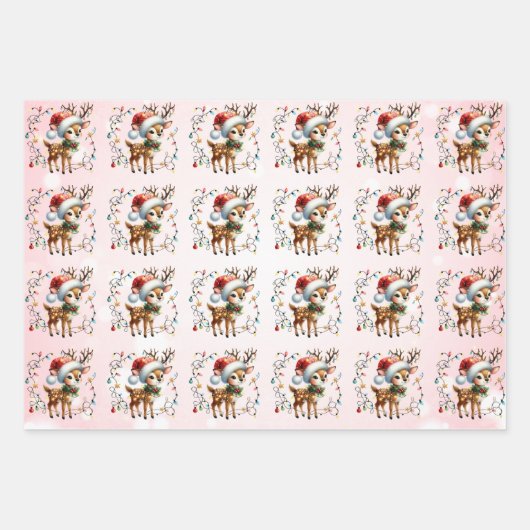 Baby Rendier Tangled Lights Kerst Kinderen Inpakpapier Vel (Voorkant)