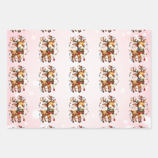 Baby Rendier Tangled Lights Kerst Kinderen Inpakpapier Vel (Voorkant 2)