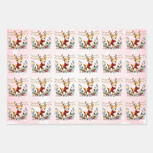 Baby Rendier Tangled Lights Kerst Kinderen Inpakpapier Vel (Voorkant)