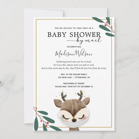 Baby Rendieren met Masker Baby shower per Mail Kaart (Voorkant)