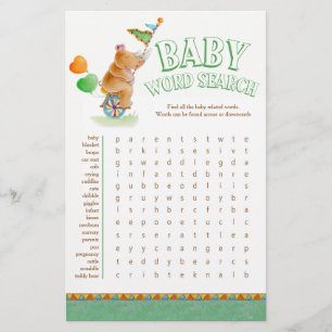 Baby rhino baby shower woordzoeker flyer