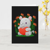 baby Rhino houdt de gekleurde hartballon vast Kaart (Gele Bloem)