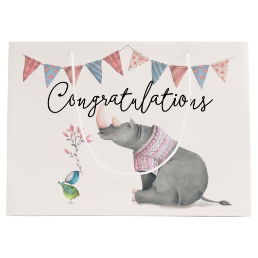 Baby Rhinoceros & Birdies Painted Girl Baby Large Cadeautasje (Voorkant)