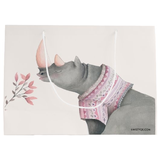 Baby Rhinoceros & Birdies Painted Girl Baby Large Cadeautasje (Achterkant)