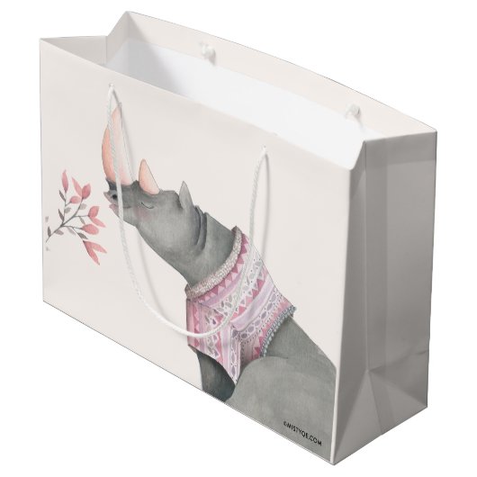 Baby Rhinoceros & Birdies Painted Girl Baby Large Cadeautasje (Achterkant Gekanteld)