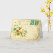Baby Robin met Violets Card Kaart (Gele Bloem)