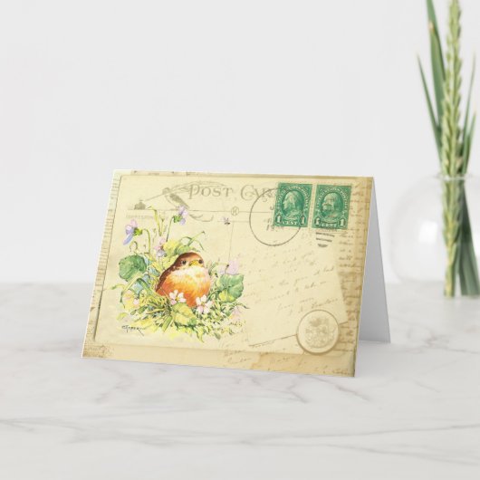 Baby Robin met Violets Card Kaart (Voorkant)