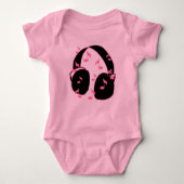 Baby Rock.  Hoofdtelefoon met muzieknotitieroze Romper (Voorkant)
