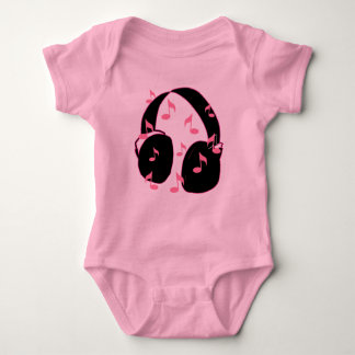 Baby Rock.  Hoofdtelefoon met muzieknotitieroze Romper