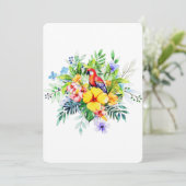 Baby rode ara met tropische bloemen notitiekaarten (Staand voorkant)